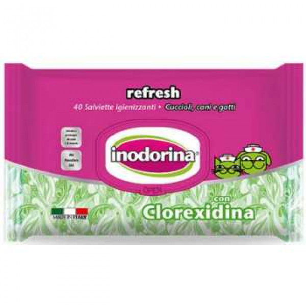 Inodorina refresh ενυδατωμένα αρωματικά μαντηλάκια χλωρεξιδίνης για καθημερινή χρήση