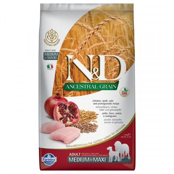 Farmina N&D Ancestral Grain Adult Medium & Maxi με κοτόπουλο & ρόδι